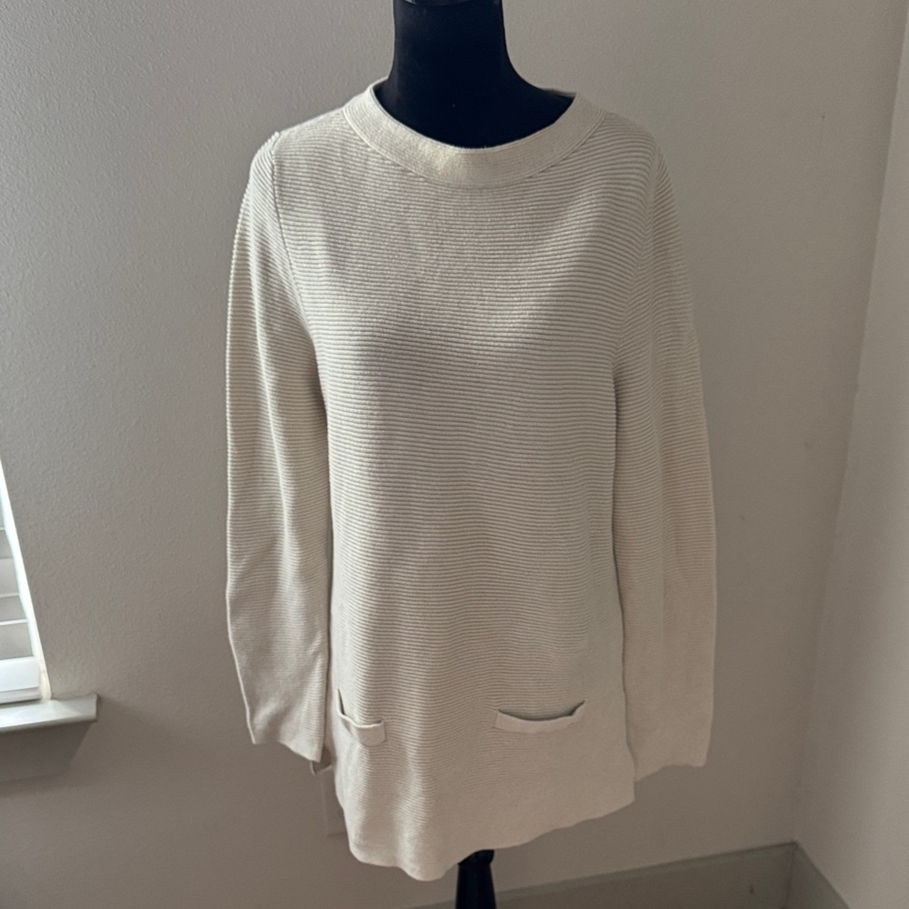 Talbots ribbed ivory metallic shimmer cotton blend Sweater tunic Sz M